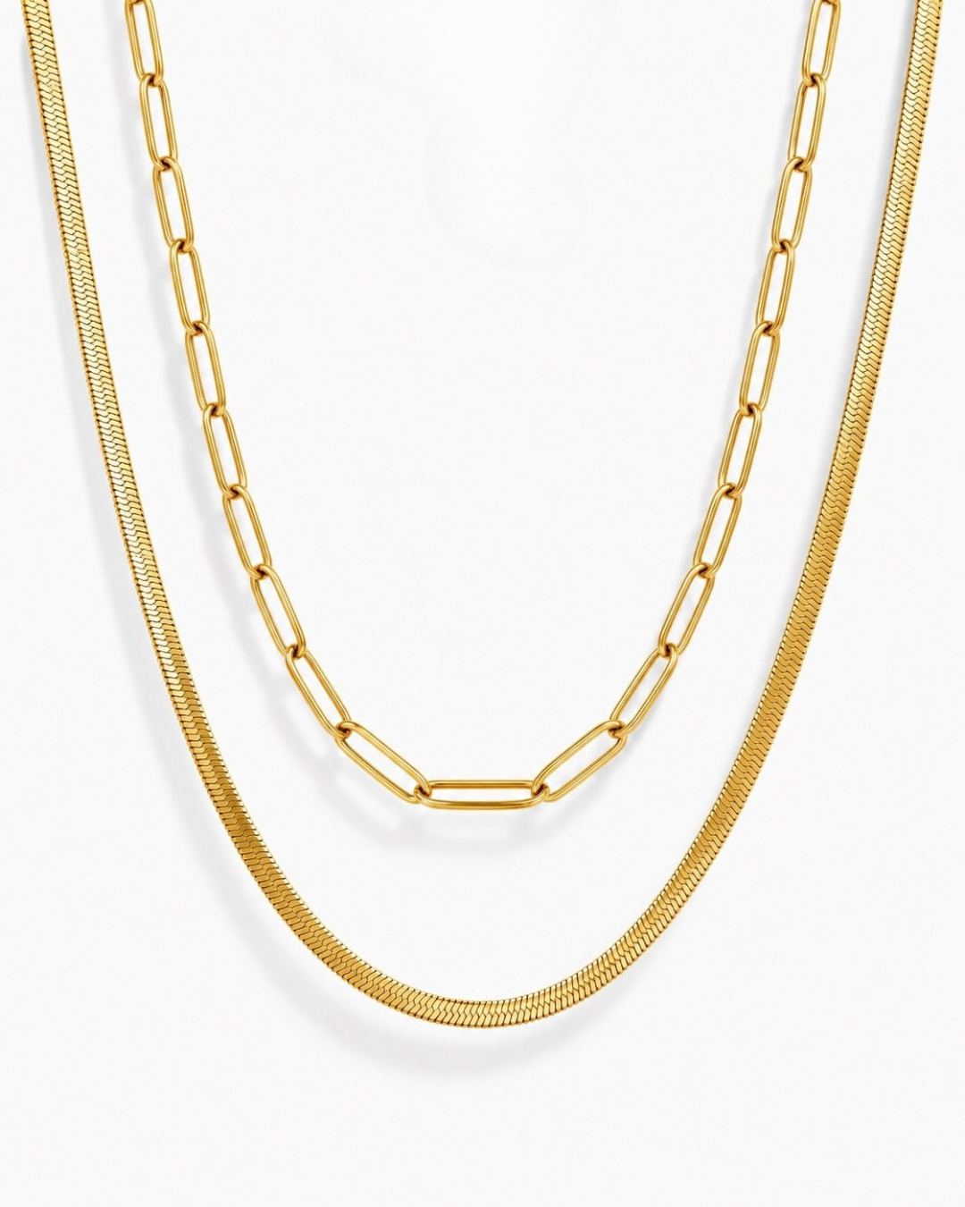 AVERELLE Doppelkette Gold für Damen mit Paperclip- und Snake-Chain, 18K vergoldet – Ansicht 1