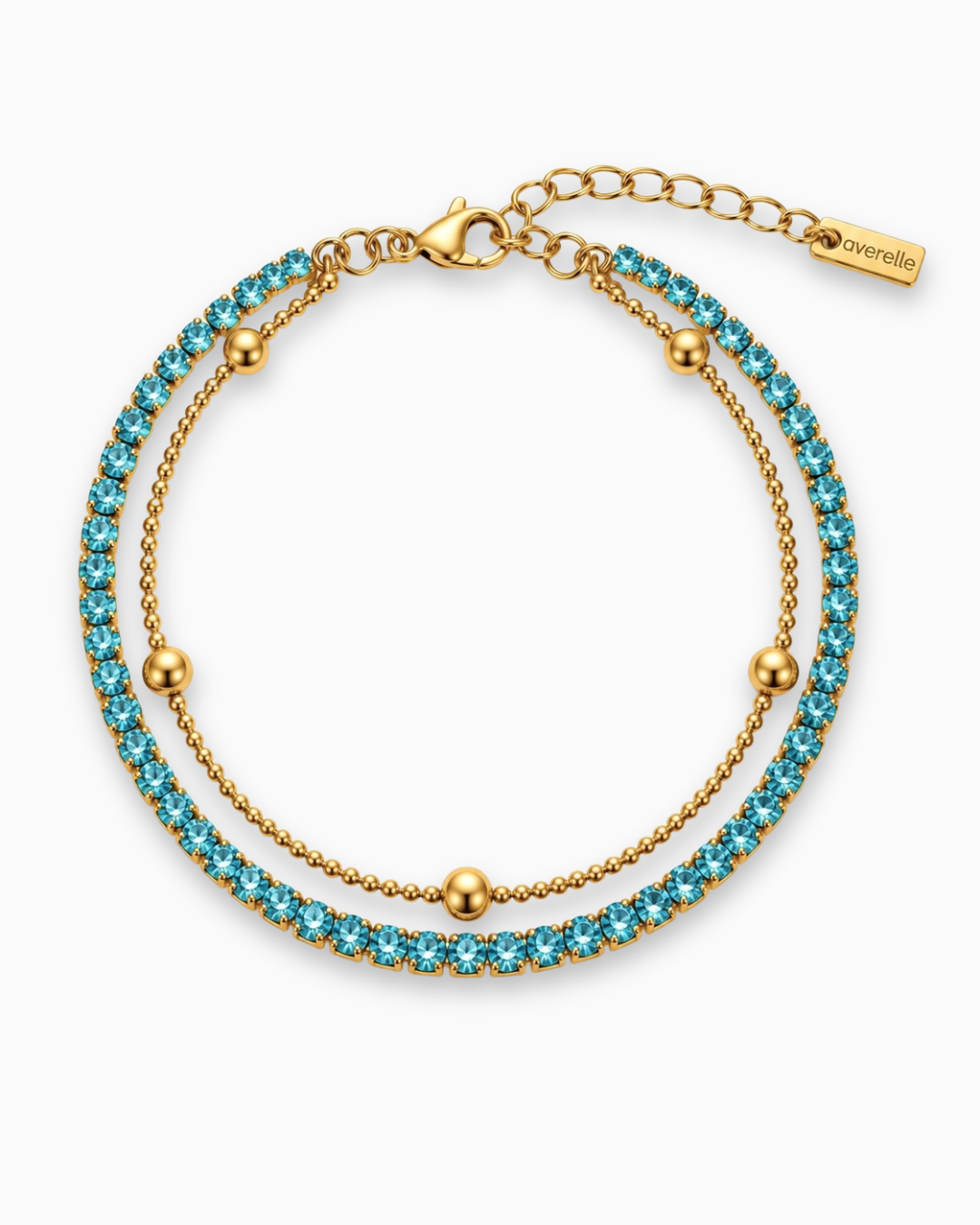 Doppelarmband Gold mit türkisem Zirkonia